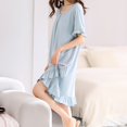 thumbnail image 2 of Defitshape Women's Cute Nightgown Cotton Pjs Short Sleeve Night Dress Sleep Knee Length Sleeping Soft Sleepwear Light Blue Large, 2 of 4