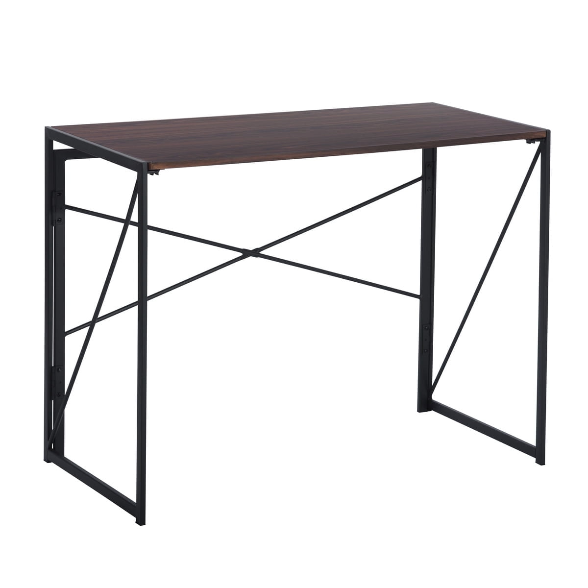 Homy Casa 39.4" Folding Table, Dark Walnut Wood Tabletop with Black Metal Frame for Small Spaces