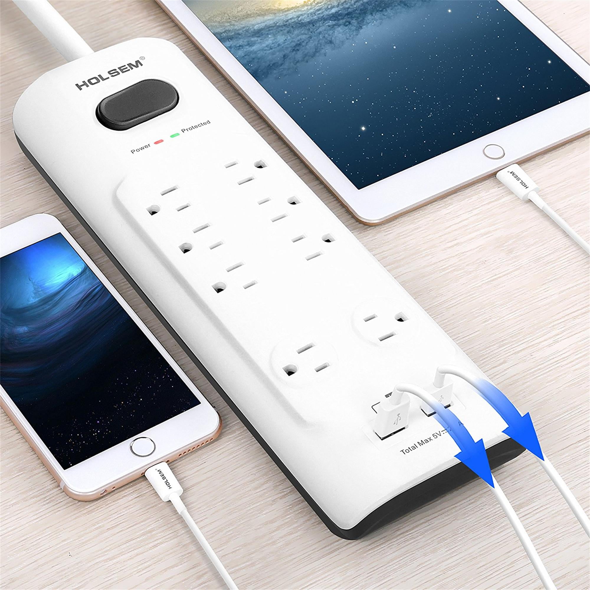 Holsem Power Strip Surge Protector 8 S 2 Smart Usb Charging Holsem Power Strip Surge Protector 8 S 2 Smart Usb Charging Ports 5v 4a 6 Heavy Duty Extension Cord For Home Office