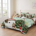 thumbnail image 2 of Quilts King Size Bedding Set, Green Christmas Lightweight Quilted Comforter, Xmas Snowman Trees Snowflake Cardinal Plaid Reversible Bedspread Coverlet with Pillow Covers for All Season, 96" x 106", 2 of 9