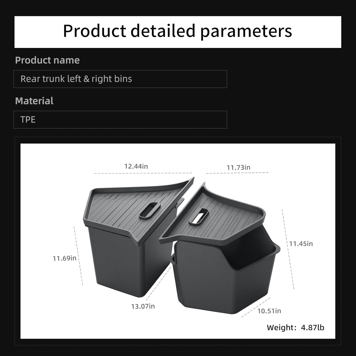 Tesla Model Y Juniper 2025-2026 Rear Cargo Storage Bins, Black TPE Trunk Organizer with Lids, Side Storage Boxes for Trash & Accessories, Durable Car Storage Solution