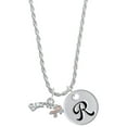 thumbnail image 1 of Delight Jewelry Silvertone Survivor with Pink Ribbon Silvertone Script Initial Disc - R - Charm Necklace, 20"+3", 1 of 4