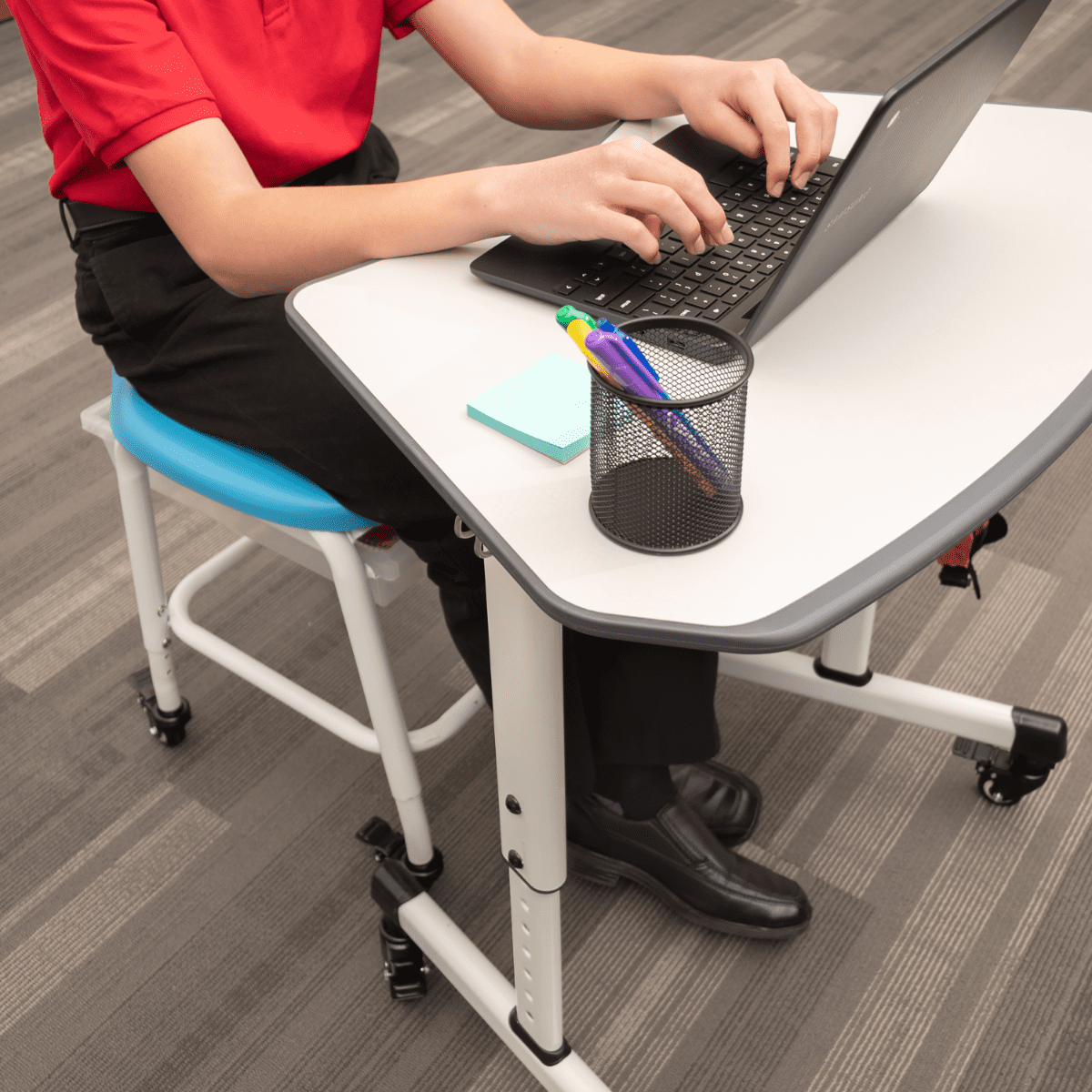 LUXOR MBS-STOOL-2 Adjustable-Height Stackable Classroom Stool with Wheels and Storage
