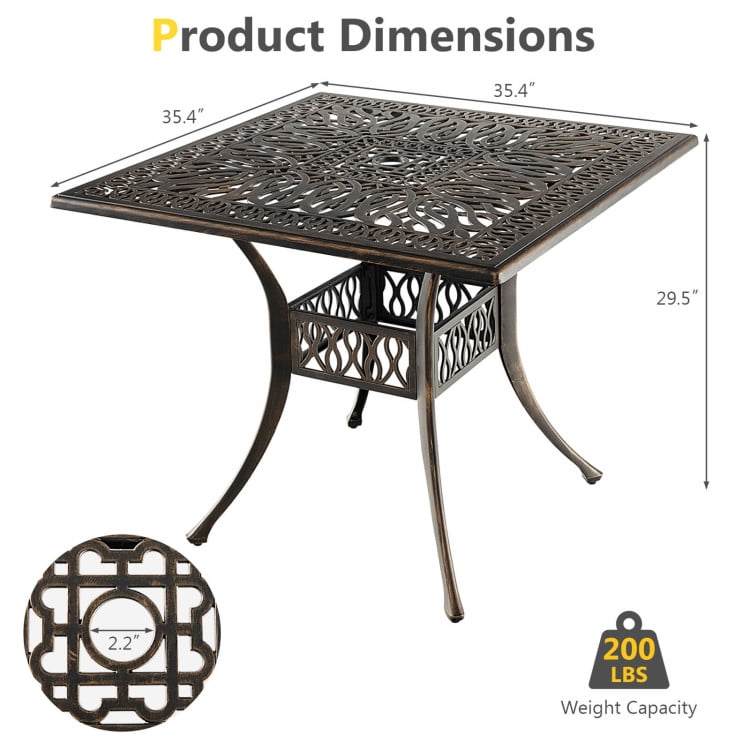Aimee Lii 35.4" Aluminum Patio Square Dining Table with Umbrella Hole, Outdoor Patio Furniture, Bronze Aimee Lii 35.4" Aluminum Patio Square Dining Table with Umbrella Hole, Outdoor Patio Furniture, Bronze