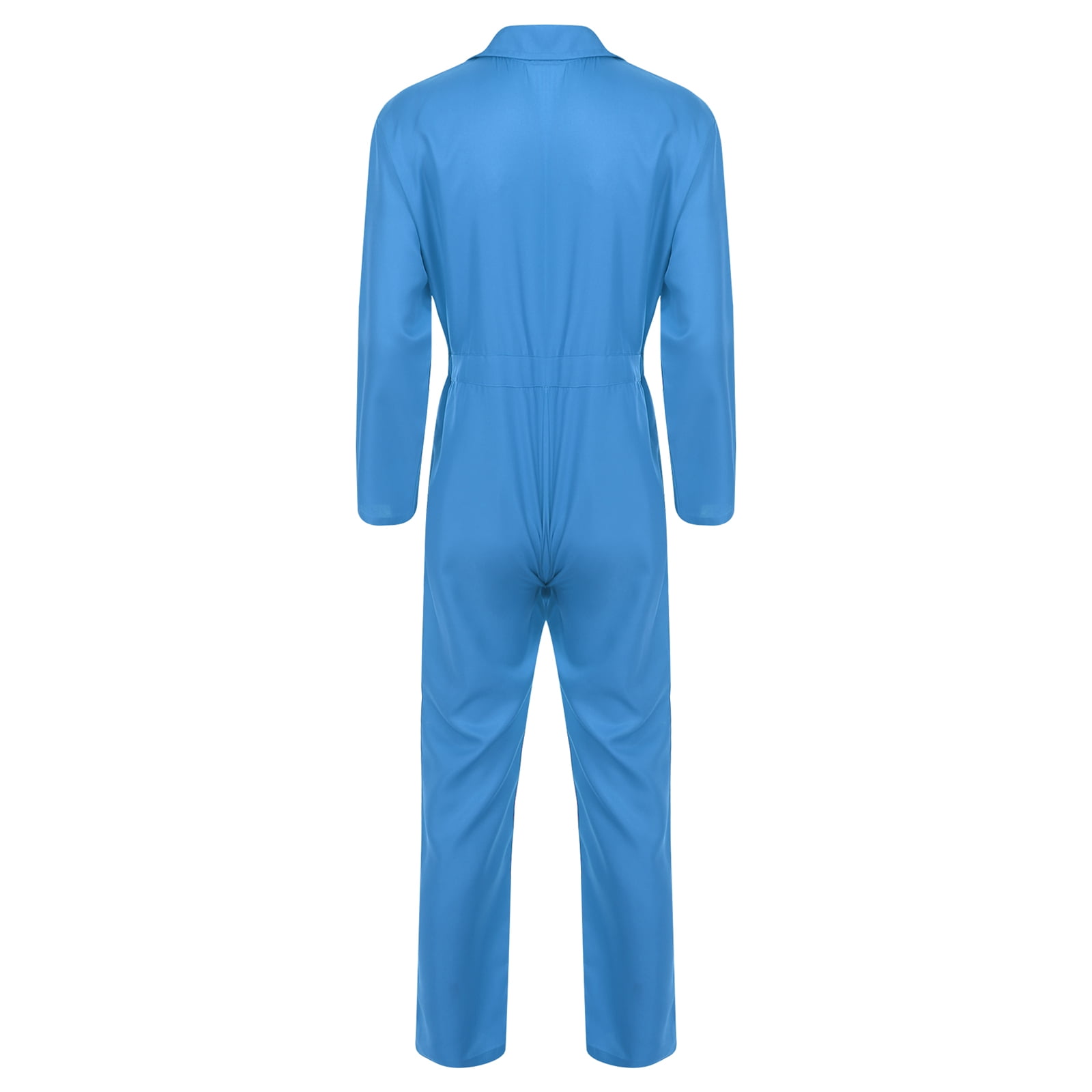 Haitryli Men's Work Coveralls Workwear Lightweight Long Sleeve Button-up Loose Fit One Piece Jumpsuit Blue XXL