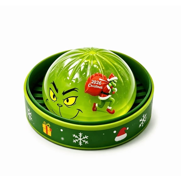 2026 Christmas Limited Monster Glitter Dumpling Squishy Toy,Green Squeeze Stress Ball with Holiday Themed Storage Box,Soft Sensory Fidget Toy Christmas Party Favor & Birthday Gift for Kids and Adults