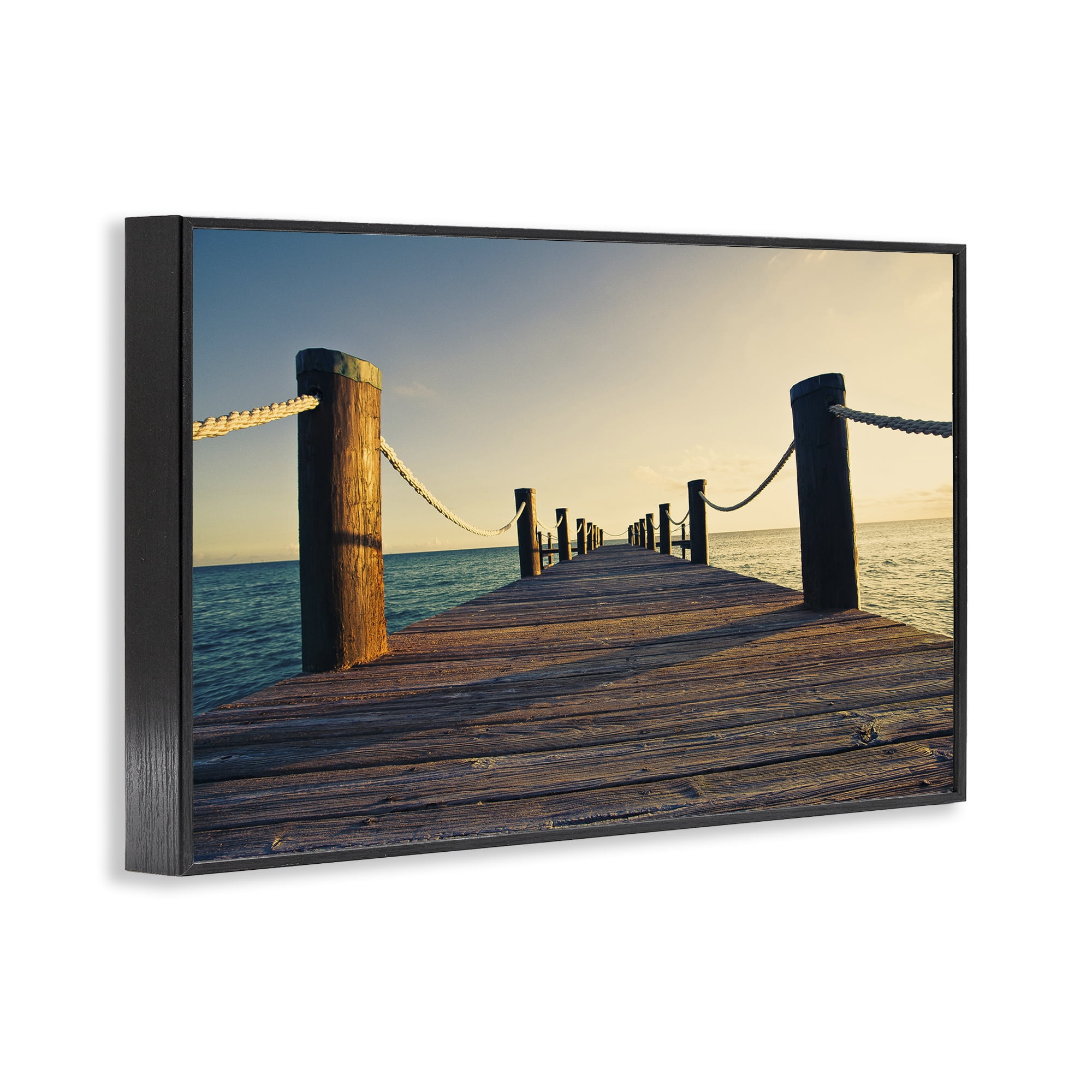 Stupell Industries Summer Coastal Dock Coastal Photography Black Framed Art Print Wall Art, 18 x 12