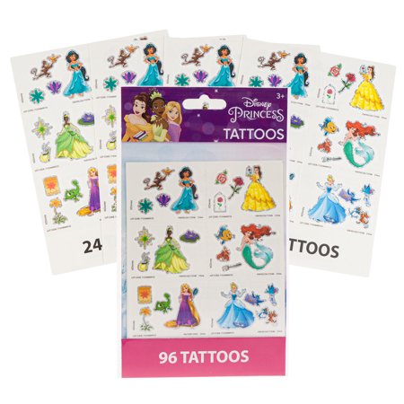 6 PACK Disney Princess 4 Sheet 96pc Tattoo Set