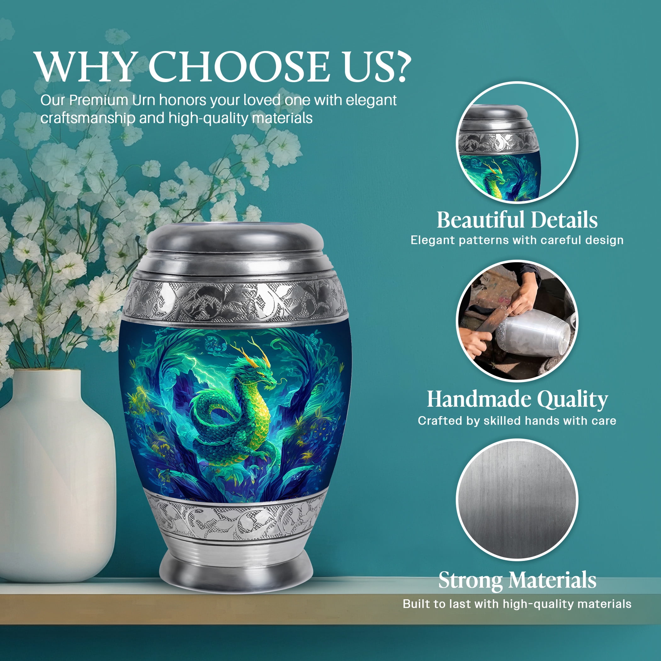 SABURIAL Dragon Urn - Keepsake Funeral Urn For Ashes Man - Little Urns For Human Ashes Adult Female Mom - Combo Of 10 Inch & 3 Inch - Large Decorative Urns