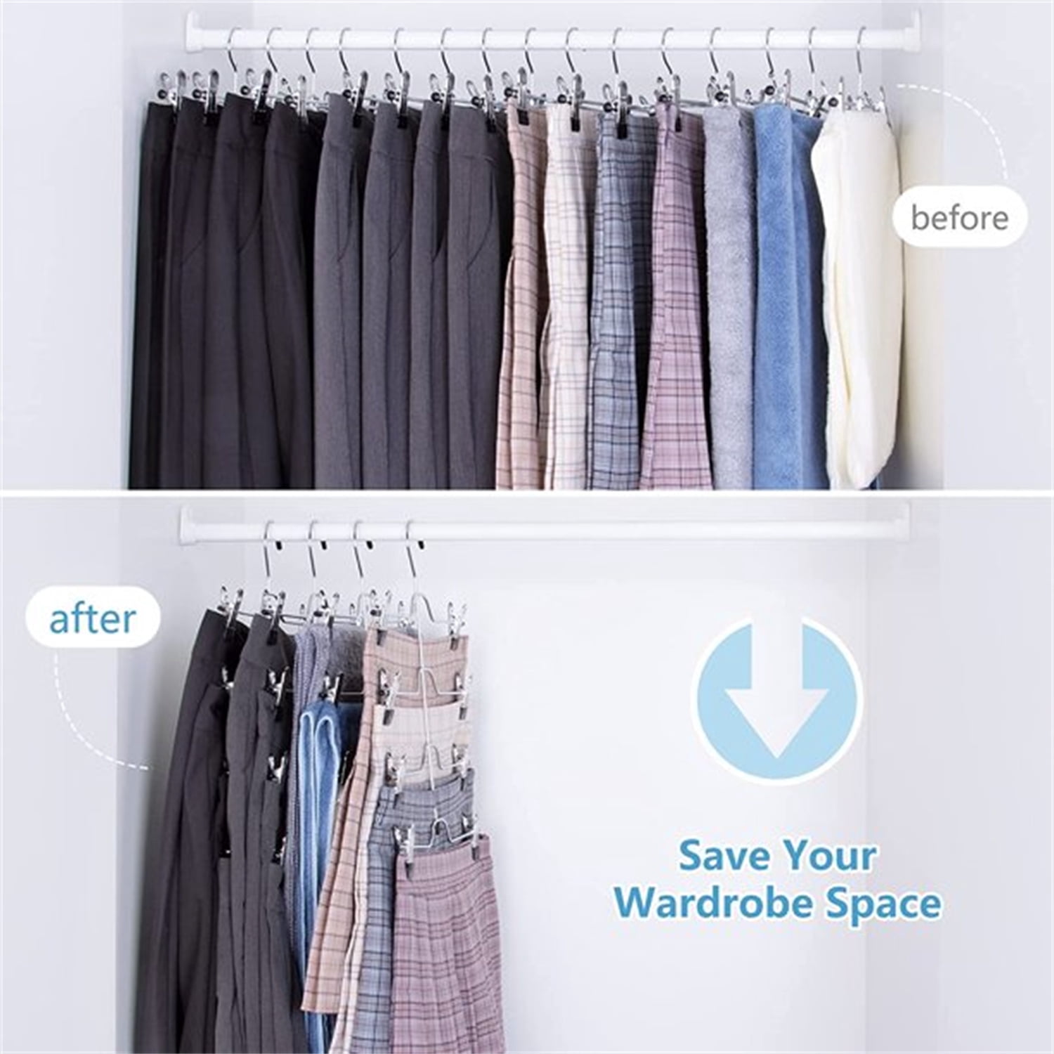 Skirt Pants Hangers, Pants Hangers Space Saving, 4 Tier Metal Skirt Hanger with Adjustable Clips Pants Trouser Hangers Closet Organizer for Jeans, Slacks, Shorts (2 Pack Black) by Casewin