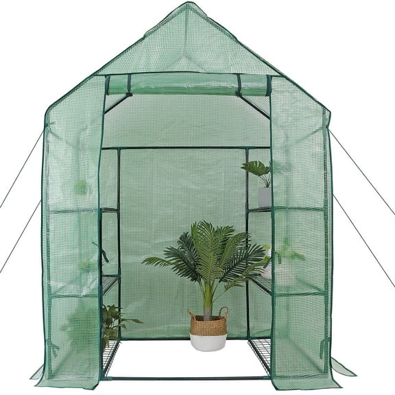 6-Shelve Greenhouse Mini Walk In Outdoor Mini Plant House Portable Durable Frame