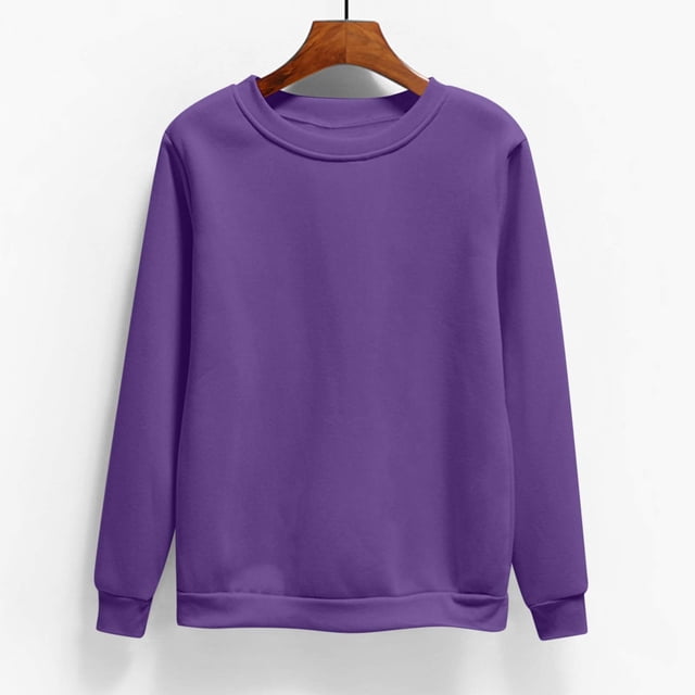 CFLVAEK Chandails Molletonnés d'Automne Grande Taille pour Femmes, Chandails Molletonnés Décontractés à Col Rond, Couleur Unie, Chandails à Enfiler pour Sortir, Hauts Amples à Manches Longues 2024 Violet TG