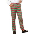 thumbnail image 5 of INSPIRE CHIC Men's Pant Diamond Plaid Pattern Regular Fit Color Block Suit Trousers 28 Red Green, 5 of 6