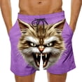 thumbnail image 2 of BRGZLK Mens Beach Shorts Summer Drawstring Waist Funny Cat Expression Print Summer Swim Trunks Novelty Beachwear Sports Vacation Shorts with Pockets, 2 of 6