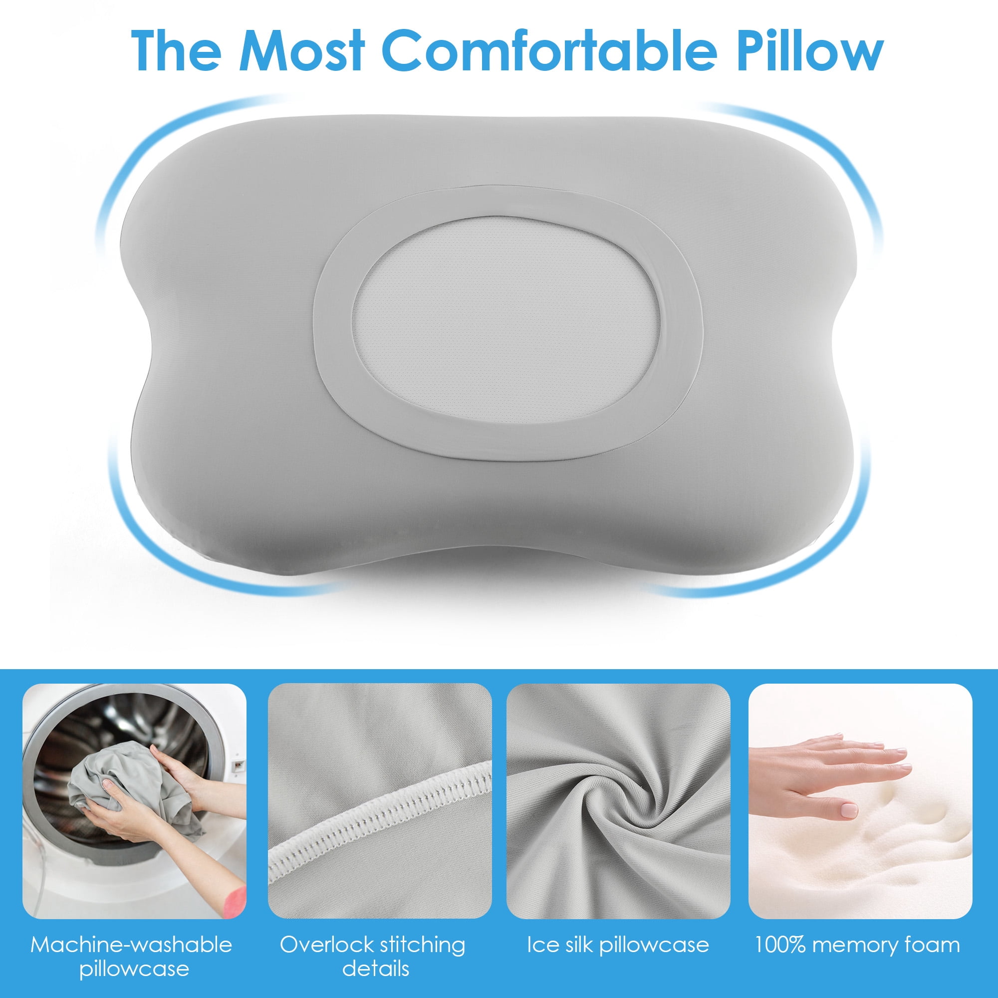 MOONORAH Cervical Pillow for Pain Relief, Contour Memory Foam Pillows for Sleeping, Ergonomic Orthopedic Pillow Cooling Pillow Bed Pillow for Side Back Stomach Sleepers, with Pillowcase, Gray