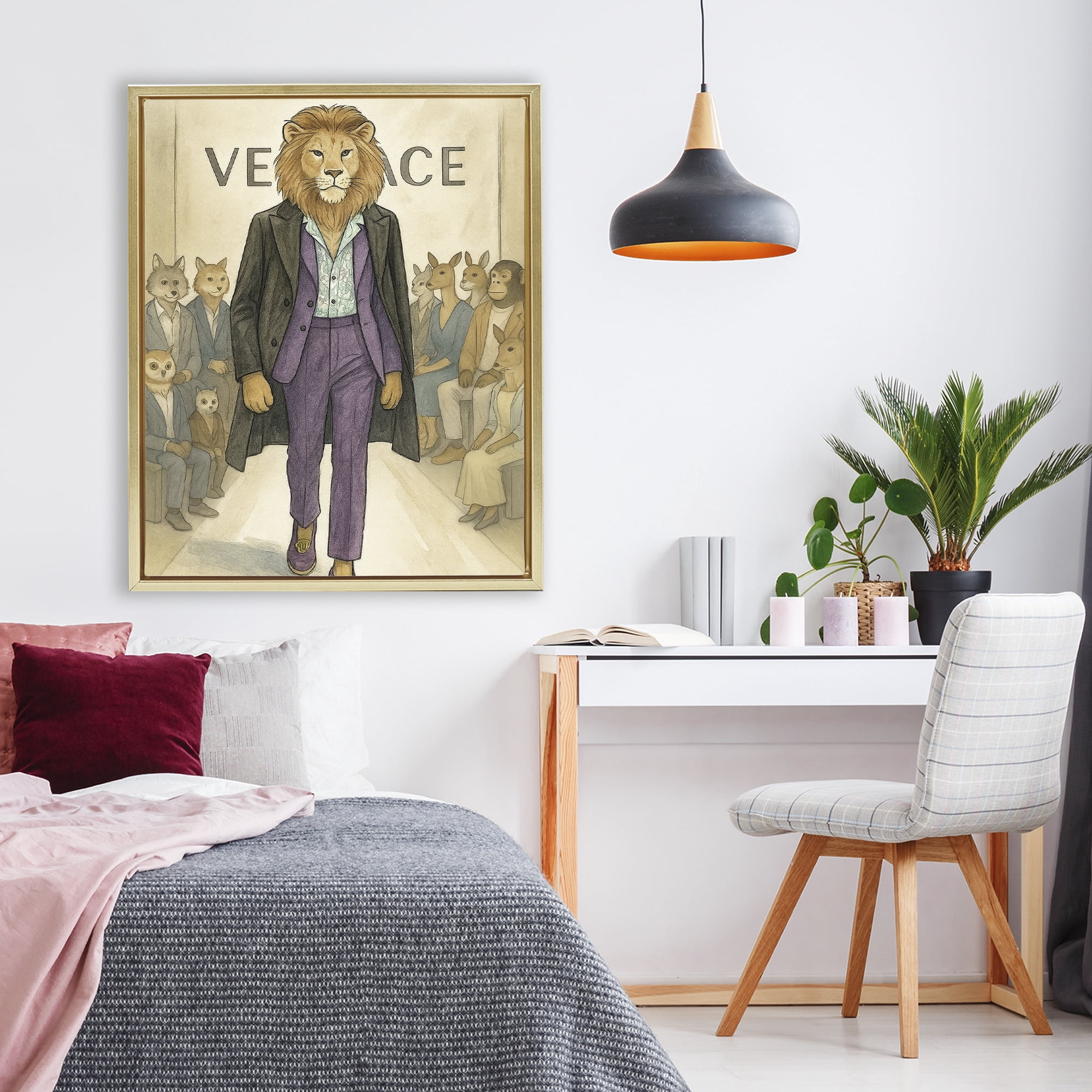 Stupell Industries Fashion Runway Lion Gold Framed Floater Canvas Wall Art, design by Grotto Studios