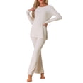 thumbnail image 1 of Conjunto de lounge de punto acanalado para mujer INSPIRE CHIC, con top de mangas largas y pantalones, conjunto de pijama de dos piezas a juego, L blanco, 1 of 5