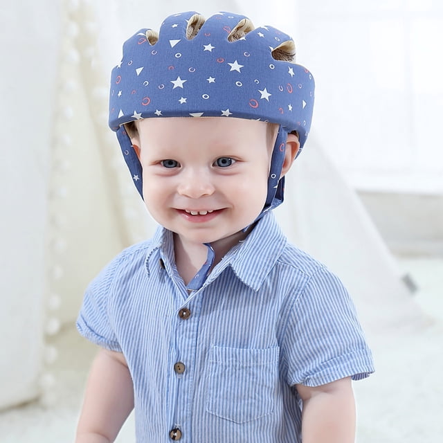 Casco de seguridad para bebés, suave, ajustable, transpirable, para niños pequeños, con arnés para caminar, para correr y gatear, color azul cielo