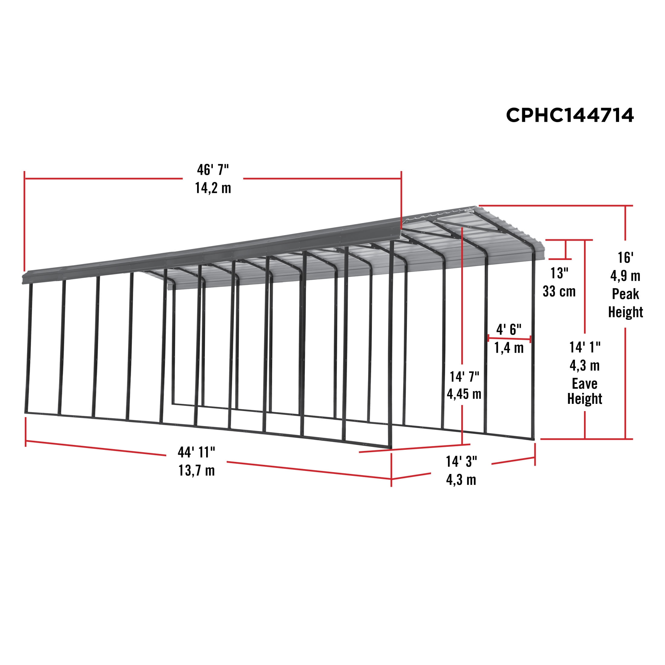 Arrow 14 x 47 x 14 ft Charcoal RV Carport