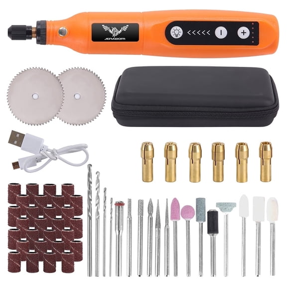 JENABOM 58 in 1 Mini Cordless Rotary Tool, 3.7V Electric Rotating Tool , LED Lights, 5-Speed and USB Charging, Used for Polishing, Carving, and DIY (Orange)