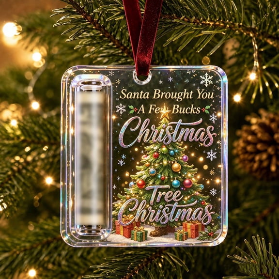 Leutsin Christmas Cash Gift Ornament, Acrylic Christmas Money Holder for Cash Funny Hanging Xmas Tree Decoration, Unique Hanging Decor Gift for Christmas Stocking Stuffer Gifting