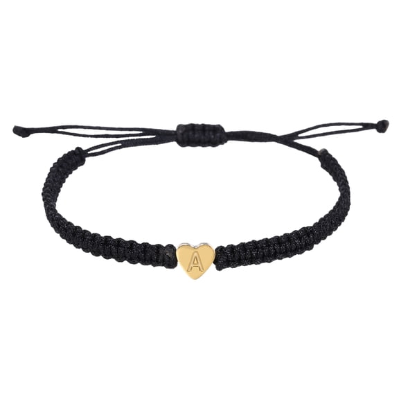 Uxcell Heart Initial Bracelets for Men, Adjustable Handmade Rope Braided Initial String Bracelets for Women Men Matching Couple Gifts Friendship(Black, A)