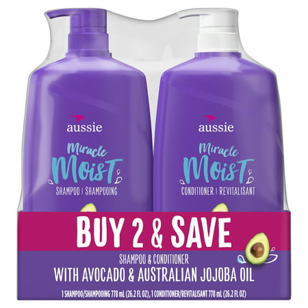 Aussie Miracle Moist Shampoo & Conditioner with Avocado & Jojoba oil, Paraben Free, 26.2 fl oz (Best Shampoo Conditioner For Long Hair)