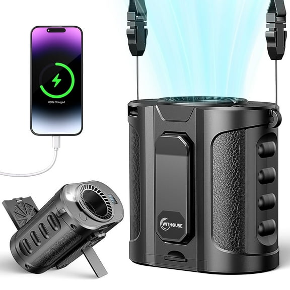 AI Portable Waist Fan, 40Hrs MAX 17000RPM Powerful 5 Speeds Power Bank LED Light, Cooling Rechargeable Belt Fan with Filter, Wearable Shirt Fans Clip On for Outdoor