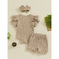 thumbnail image 4 of Gureui Baby Girls Shorts Outfits Floral Print Short Sleeve Romper with Shorts and Heaband 3Pcs Summer Set, 4 of 9