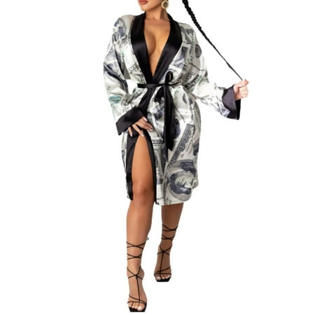 

Emmababy Women Silk Satin Robe Bathrobe Gown Kimono Sleepwear Pjs Lingerie