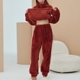 thumbnail image 2 of SWSMCLT Women's Long Sleeve Shirt Pants Set Cute Fuzzy Fleece Pajama Set 2 Piece Pjs Winter Fall Warm Thermal Loose Baggy Oversized Plush Lounge Set Fluffy Loungewear Red Burgundy Small Medium, 2 of 2
