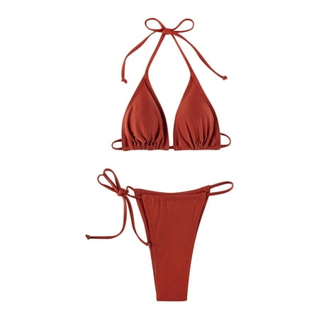 CAIVO Women Swimwear Personality Fashion Comfortable Hot Striped Print Solid Color Strap Bikini Set Boho Beach Vacation Summer Swim Wear