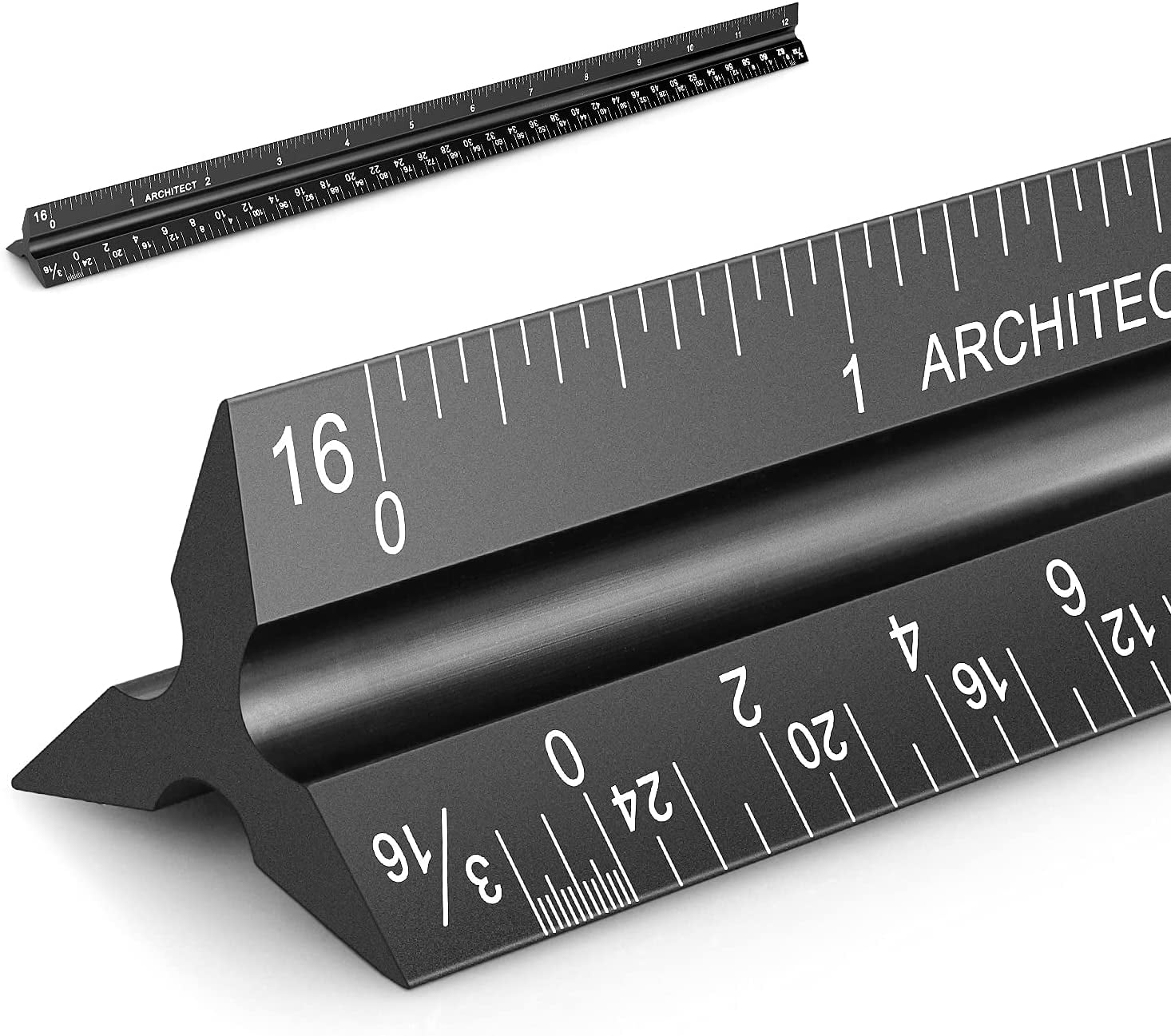 12 Inch Architectural Scale Ruler with Standard Imperial Conversion Ruler Measuring Drafting Ruler Scale Ruler for Blueprint Black 3 Pcs Metal Scale Ruler