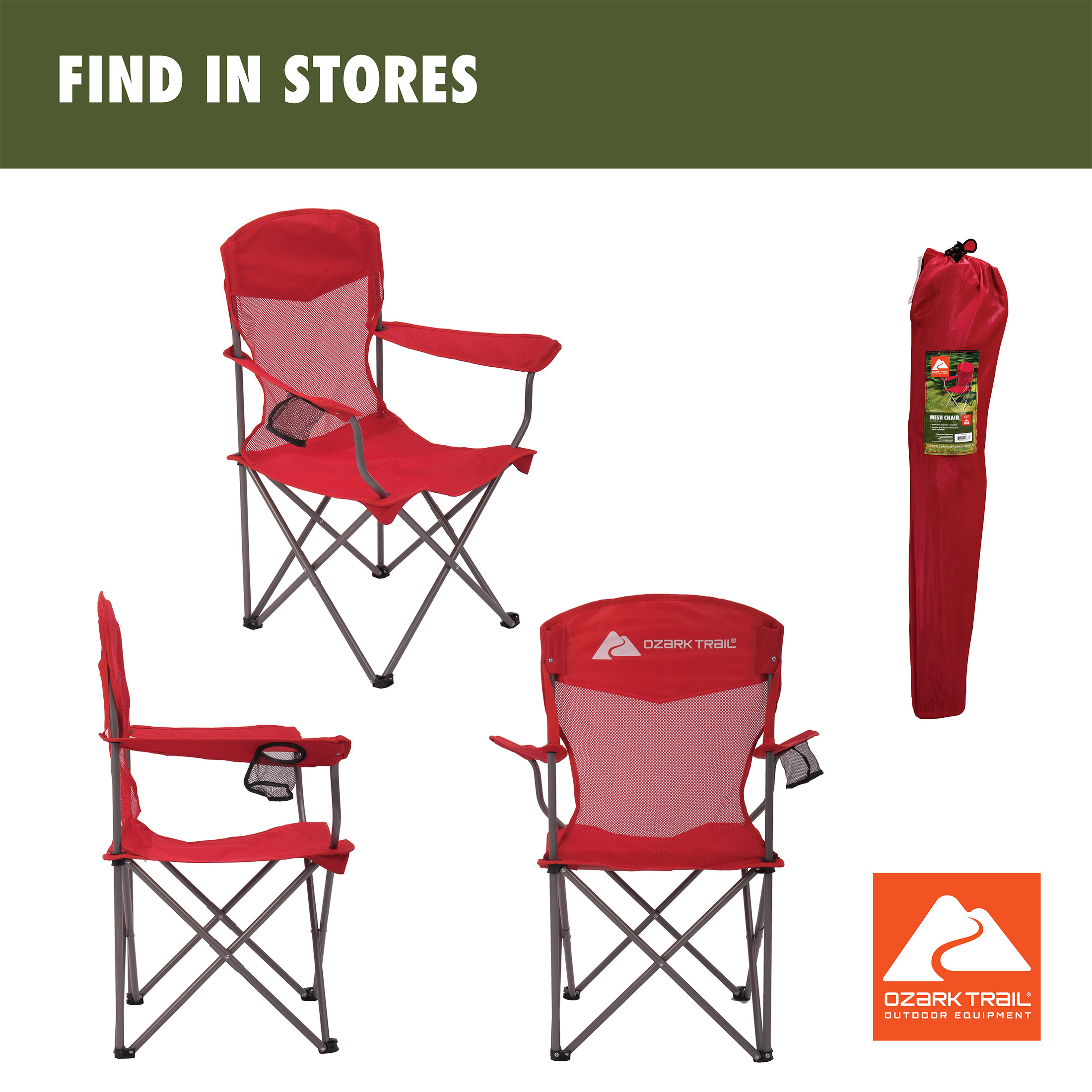Ozark Trail Basic Mesh Quad Camping Chair, Red photo 7
