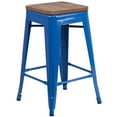 thumbnail image 2 of Flash Furniture Lily 24" High Backless Blue Metal Counter Height Stool with Square Wood Seat, 2 of 12