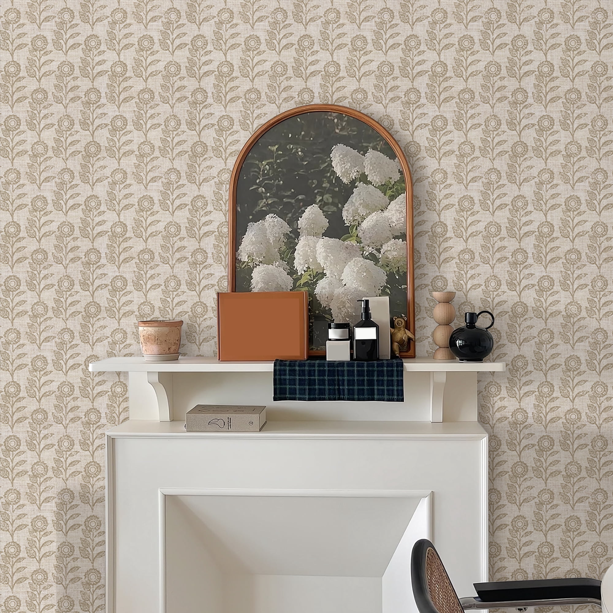 Abyssaly Wallpaper, 17.3" x 118" Linen-colored Sunflower Peel and Stick Wallpaper, Self-Adhesive Removable Contact Paper