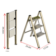thumbnail image 5 of 3 Step Ladder, Aluminum Alloy Ladder, Folding Ladder with Wide Non-Skid Pedals 300 Lb Capacity Home Office Portable Ladder, Lightweight Compact Stepladder, Space Saving, Champagne Gold, 5 of 9