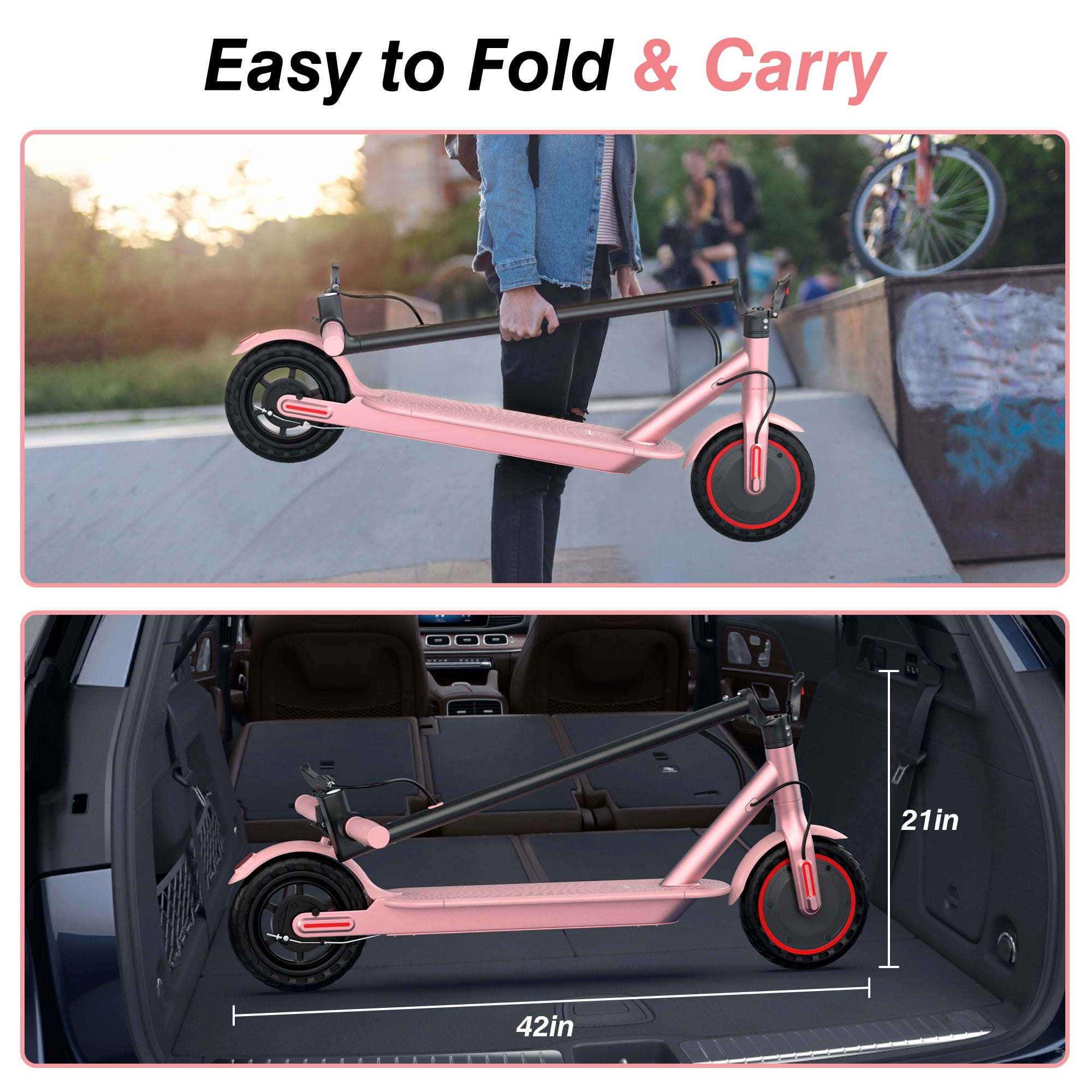 AOVOPRO PINK ES80 350W 8.5' Foldable Electric Scooter for Adults and Child, 21 Miles Range UL2272
