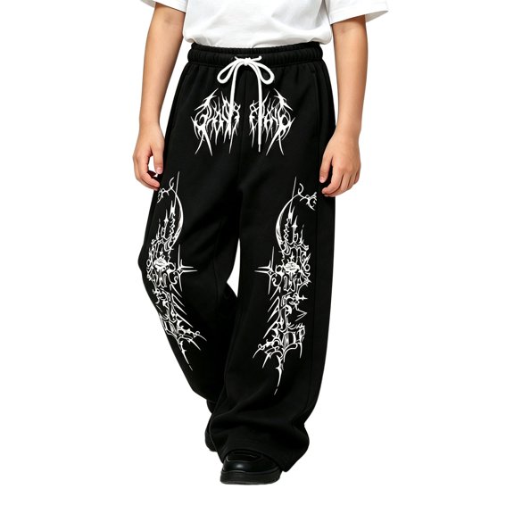 CONZONE Toddler Boys Baggy Sweatpants Y2K Graphic Joggers for Boys Drawstring Fall Winter Athletic Trousers with Pockets