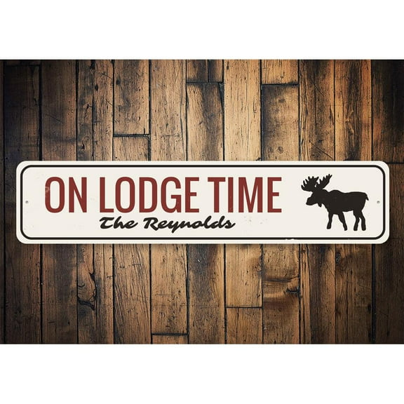On Lodge Time Novelty Sign, Metal Wall Decor - 4x18 inches