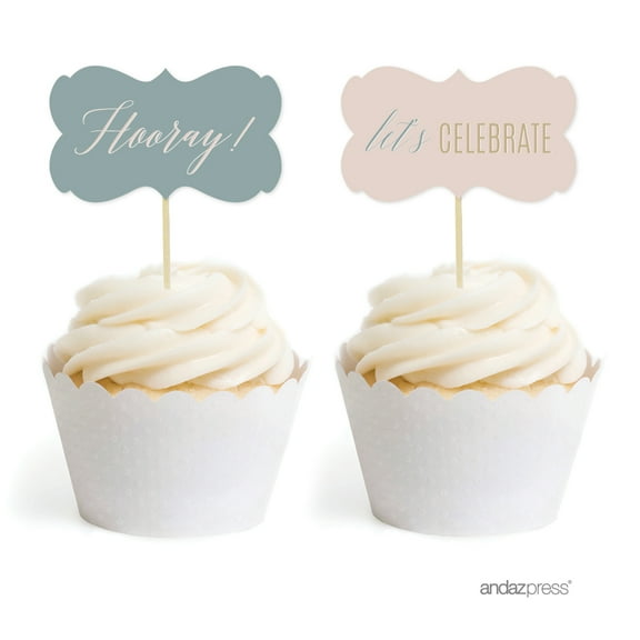 Signature Rustic Pastels Party, Fancy Frame Cupcake Toppers, 18-Pack