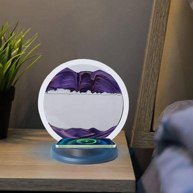 SuoKom Recharge Sans Fil Magnétique, Veilleuse Peinture à Sable Mouvant Multicolore RVB à Modes Multiples, Décoration d'Éclairage d'Ambiance, Lampe de Table à Sable Mouvant pour Salon (10 ml)
