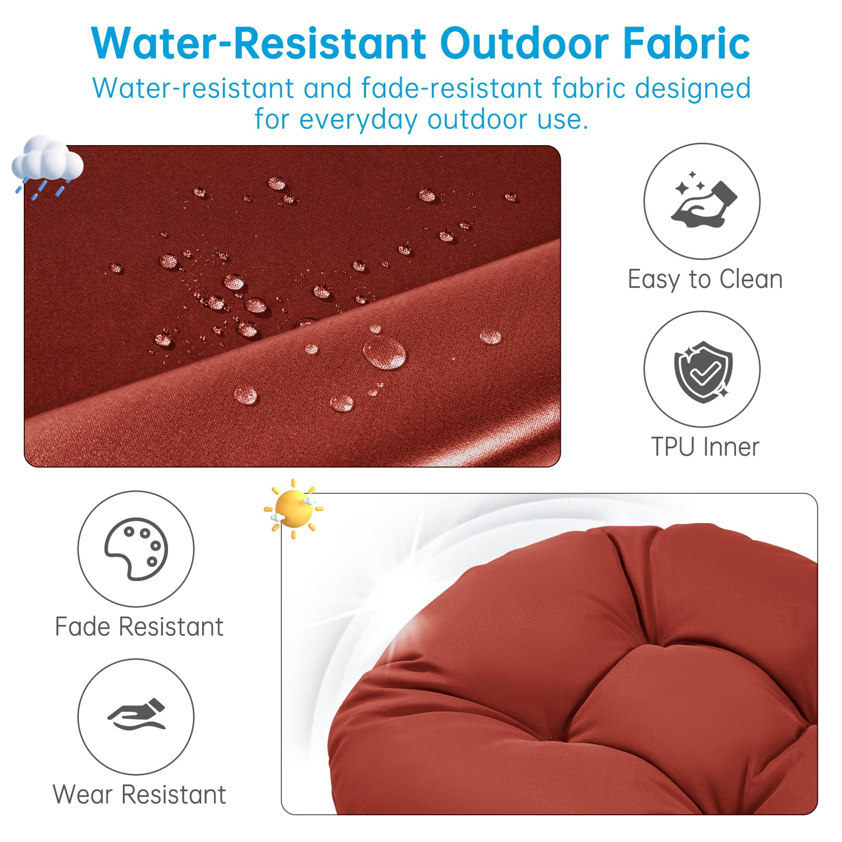 Millsilo Outdoor Rocking Chair Cushion 44" x 19" x 4", Summer Patio High Back Rocker Cushion, Water-Resistant, UV Fade-Resistant, Non-Slip Bottom, Red