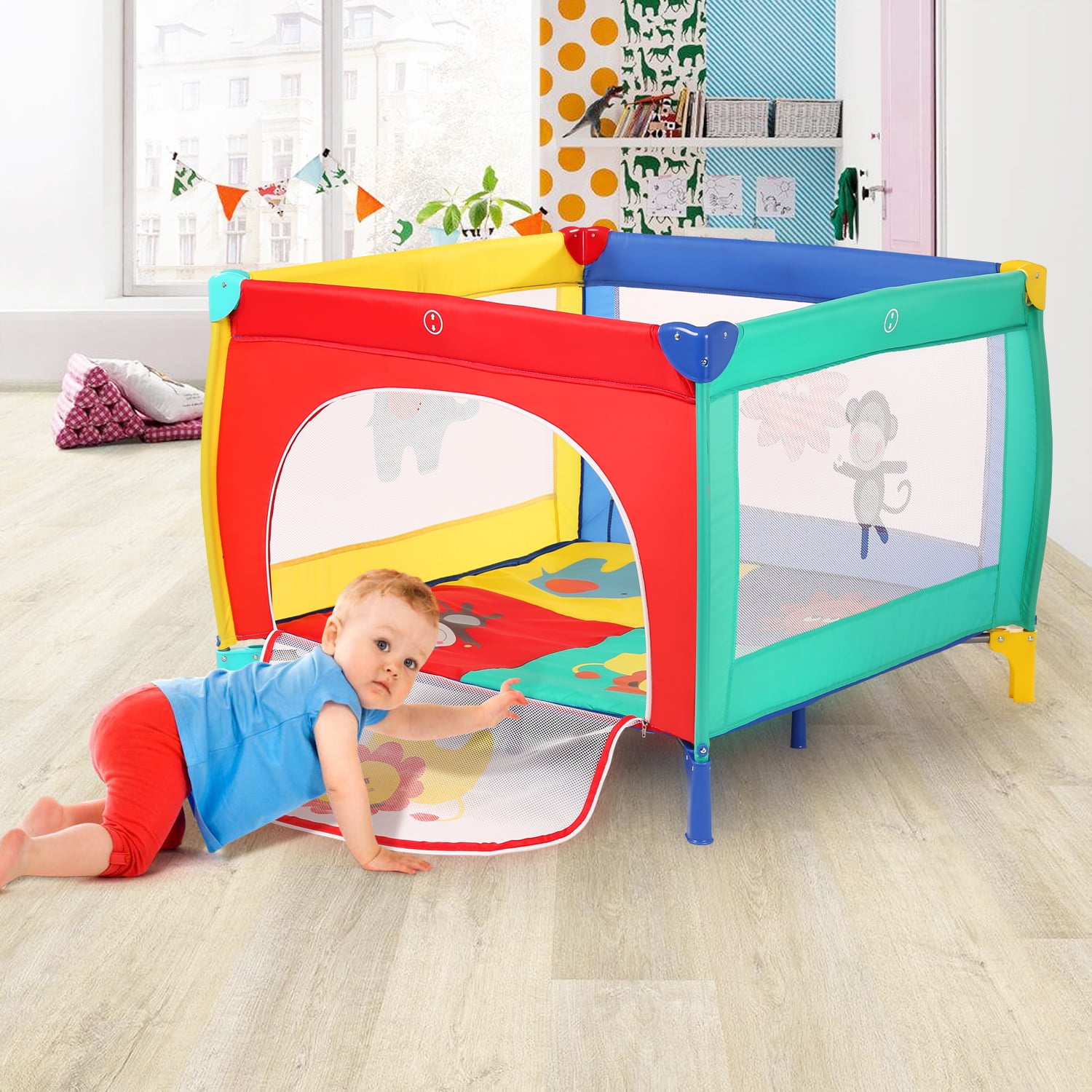 odoland portable playard playpen for infants and babies