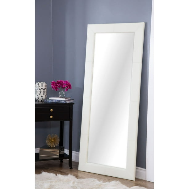 Large Leather Floor Mirror White, Abbyson Delano Ivory Leather Floor Mirror