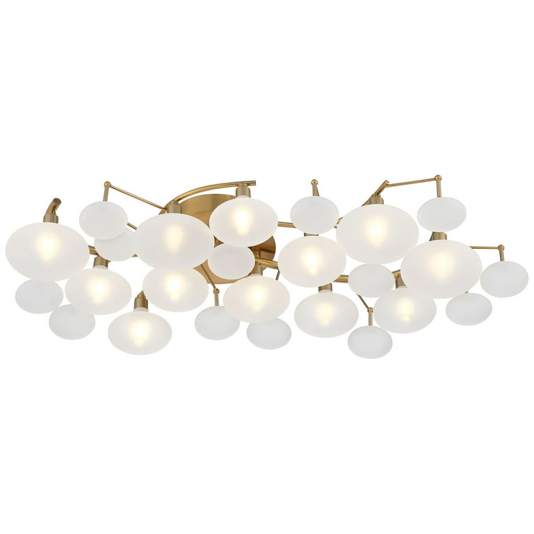 Possini Euro Design Lilypad Modern Ceiling Light Semi Flush Mount Fixture  30 1/4 Wide Warm Brass 12-Light Frosted Glass Shade for Bedroom Living Room