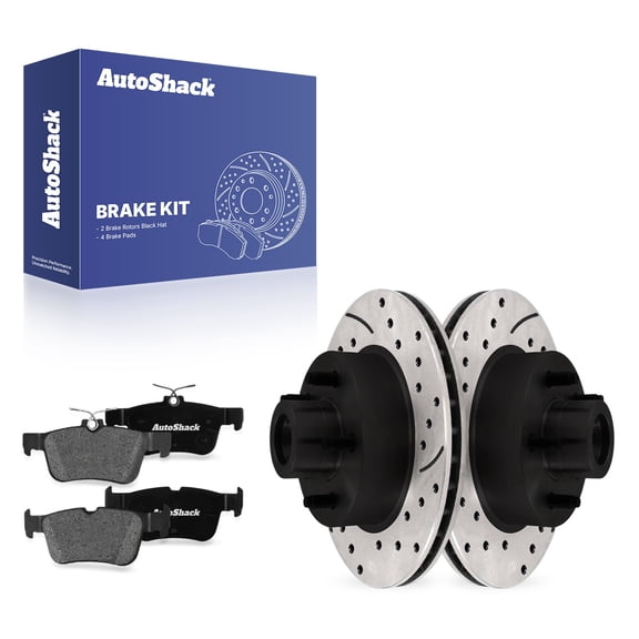 AutoShack Rear Solid Drilled & Slotted E-Coated Brake Rotors   Premium Ceramic Pads 6-PC Brake Kit Replacement for 2012-2018 Ford Focus ShadowGuard 10.67" (271 mm)