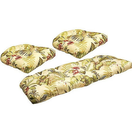 Jordan Manufacturing Floral Outdoor Tufted 3 Piece Wicker Cushion