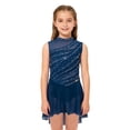 thumbnail image 5 of Aislor Girls Lyrical Dance Mock Neck Ruched Ballet Skirted Leotard Ballerina Ice Skating Dress Navy Blue 12, 5 of 7