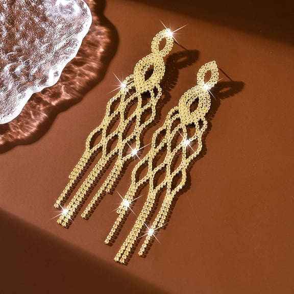 Sunyuer Rhinestone Earrings Dangling for Women Sparkly Silver Dangle Earrings Long Chandelier Earrings Tassel Lightweight Ear Studs Cubic Zirconia Crystal Statement